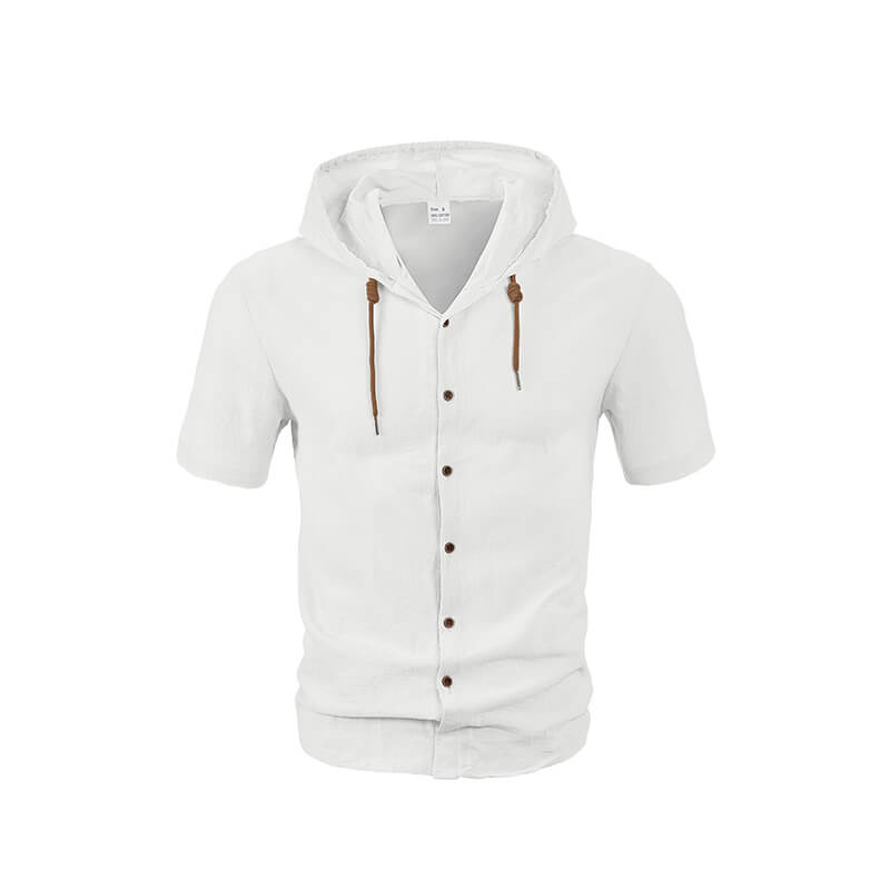 Fashion Thin Breathable Hooded Short Sleeve Linen Shirt