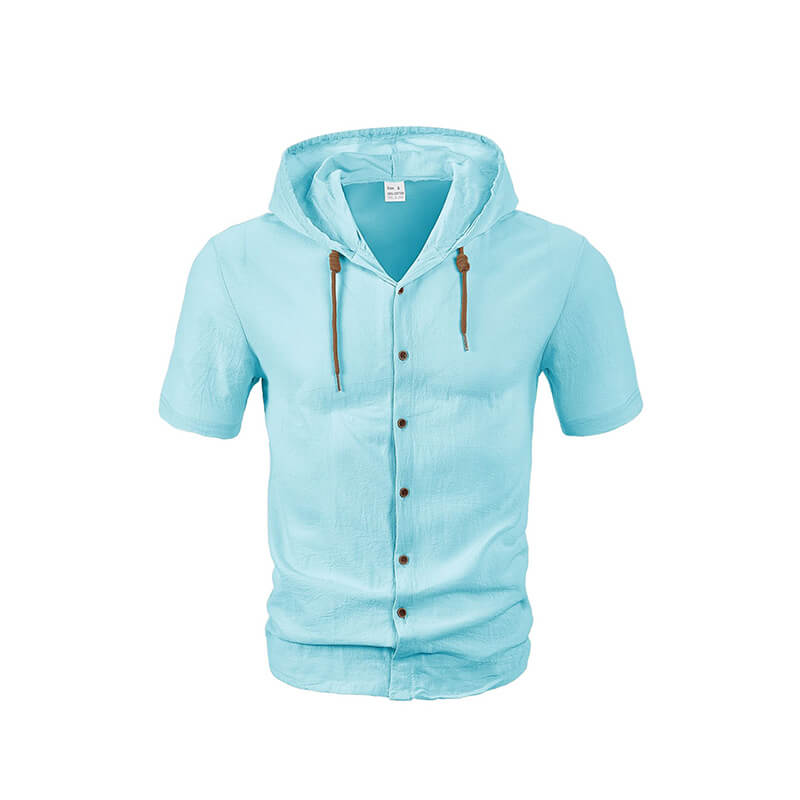 Fashion Thin Breathable Hooded Short Sleeve Linen Shirt