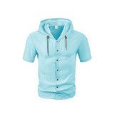 Fashion Thin Breathable Hooded Short Sleeve Linen Shirt