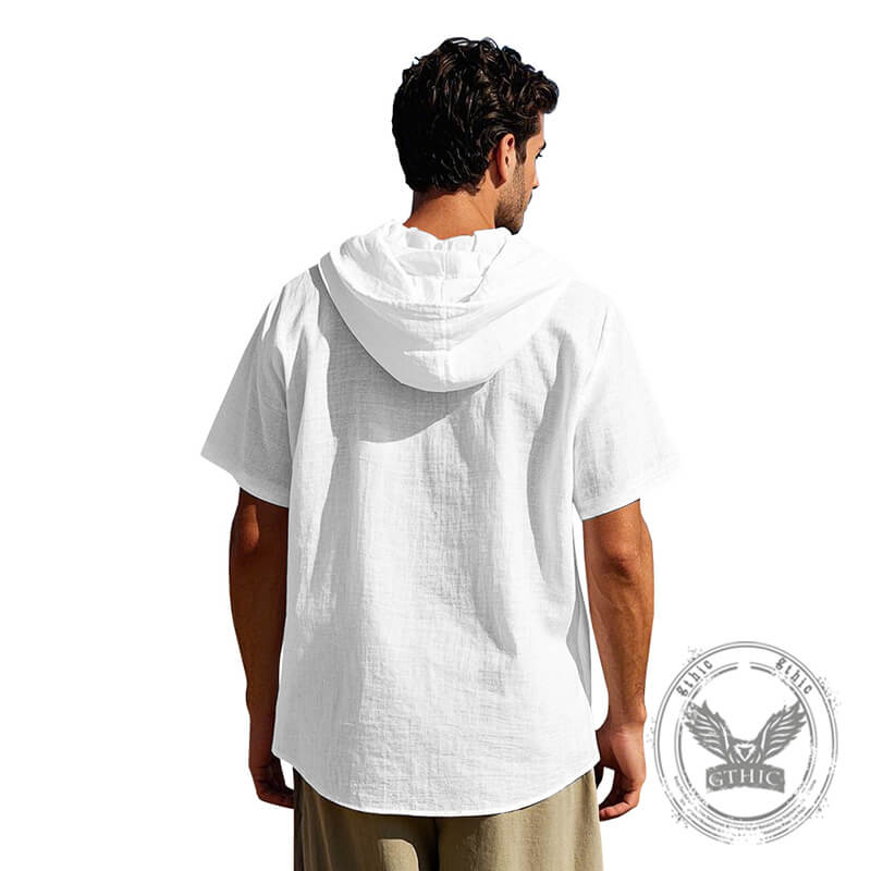 Fashion Thin Breathable Hooded Short Sleeve Linen Shirt