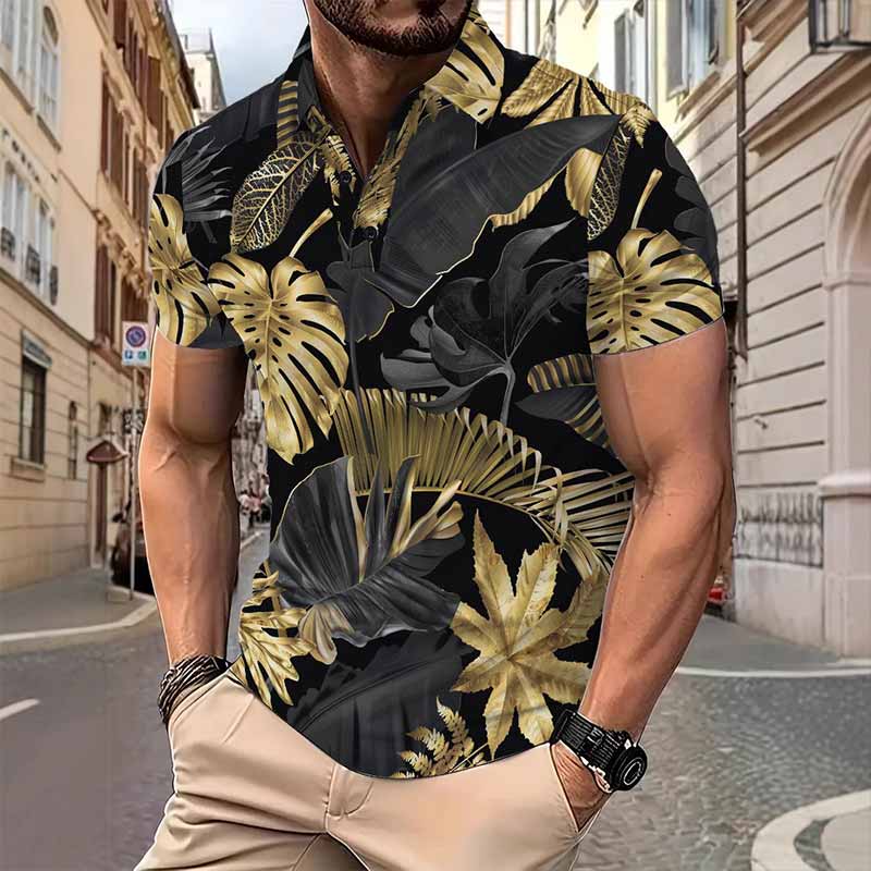 Fashion Tropical Plant Print Short Sleeve Polo Shirt 01 | Gthic.com