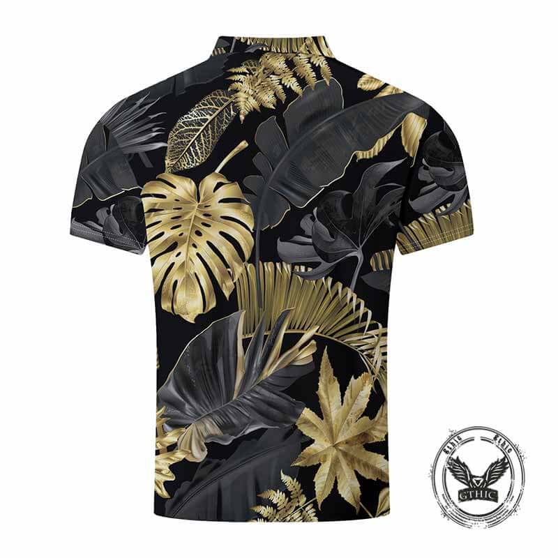 Fashion Tropical Plant Print Short Sleeve Polo Shirt 02 | Gthic.com
