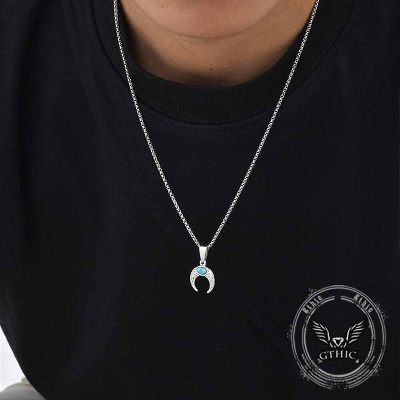 Fashion Turquoise Moon Stainless Steel Pendant | Gthic.com