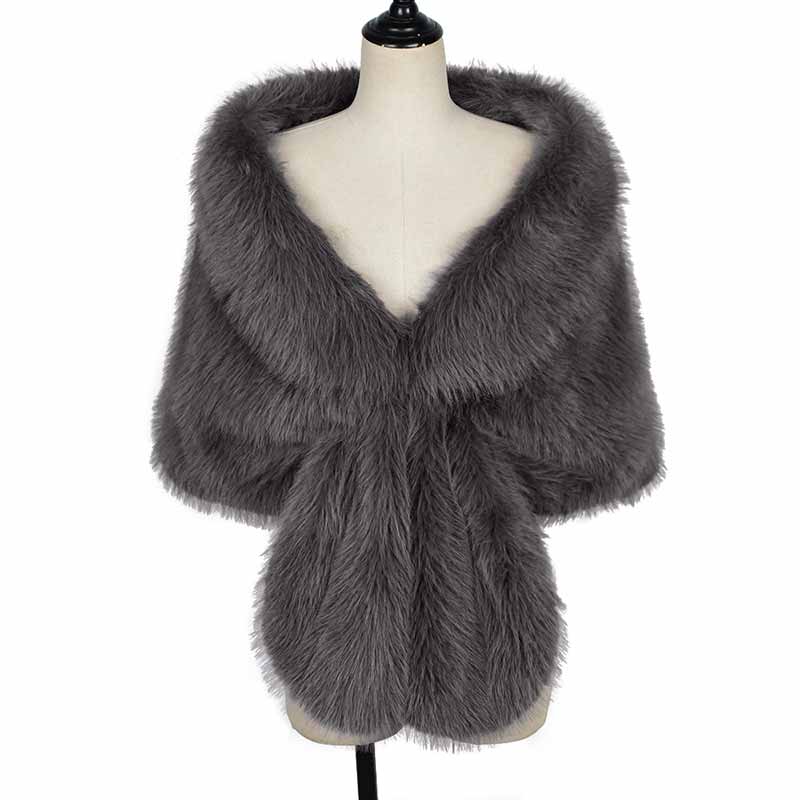 Fashion V-Neck Faux Fur Party Gown Plush Shawl