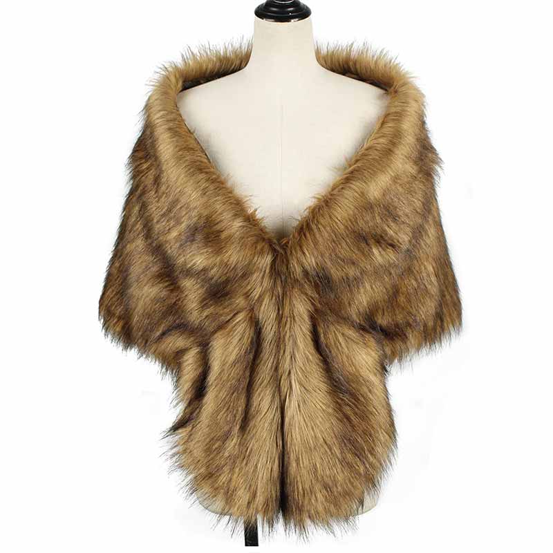 Fashion V-Neck Faux Fur Party Gown Plush Shawl