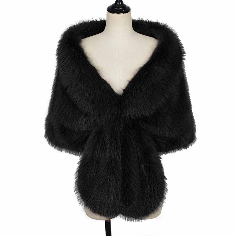 Fashion V-Neck Faux Fur Party Gown Plush Shawl