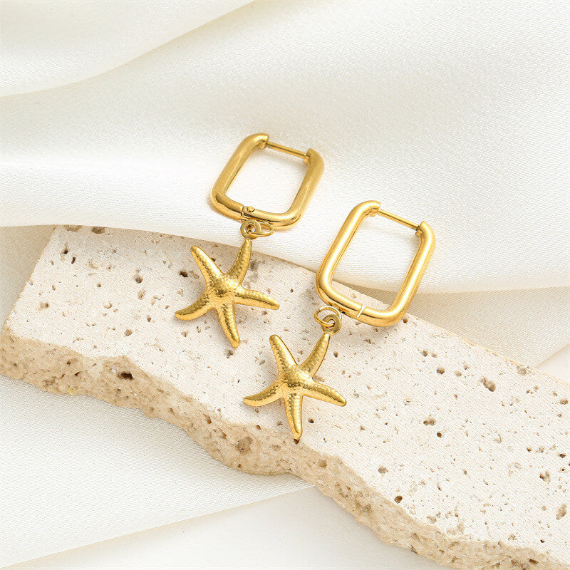 Fashion Versatile Starfish Stainless Steel Hoop Earrings | Gthic.com