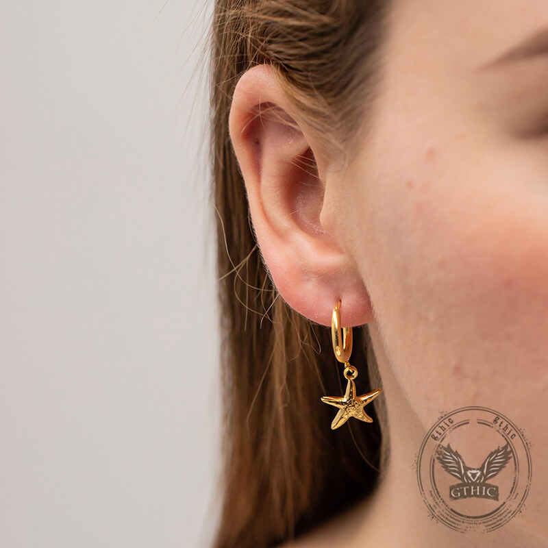 Fashion Versatile Starfish Stainless Steel Hoop Earrings | Gthic.com