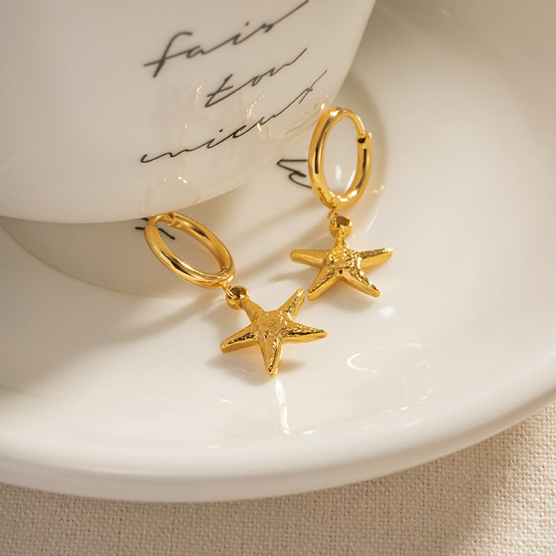 Fashion Versatile Starfish Stainless Steel Hoop Earrings | Gthic.com