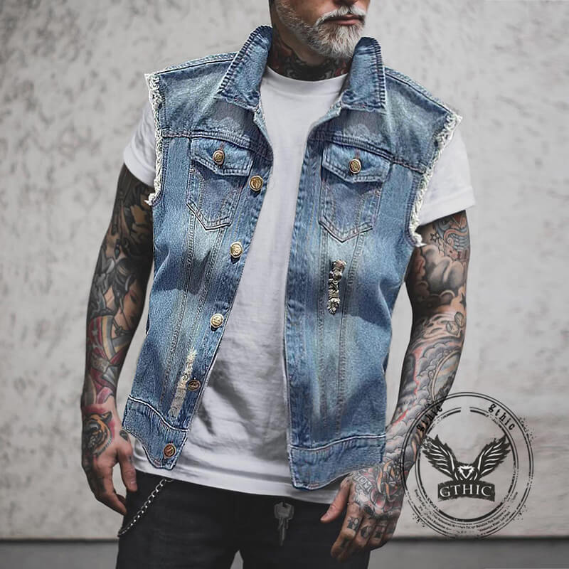 Gilet tête de mort en coton brodé imprimé