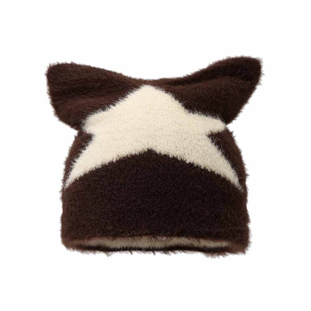 Fashion Y2K Cat Ear Star Print Knitted Beanie Hat