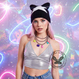 Fashion Y2K Cat Ear Star Print Knitted Beanie Hat | Gthic.com
