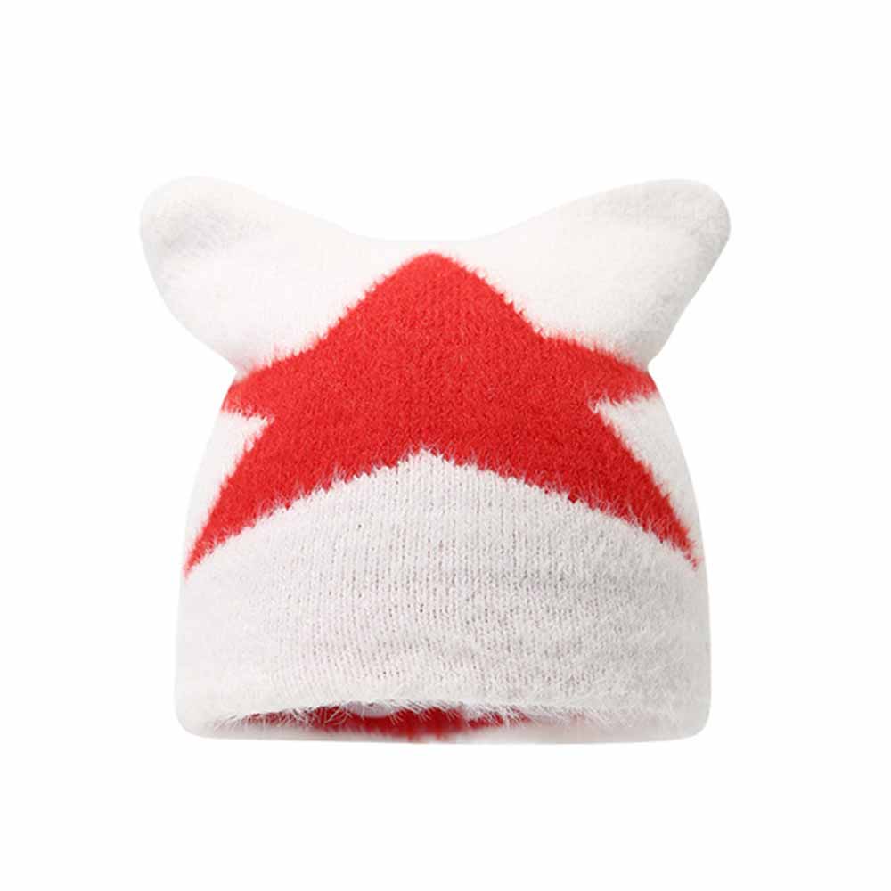 Fashion Y2K Cat Ear Star Print Knitted Beanie Hat