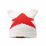Fashion Y2K Cat Ear Star Print Knitted Beanie Hat