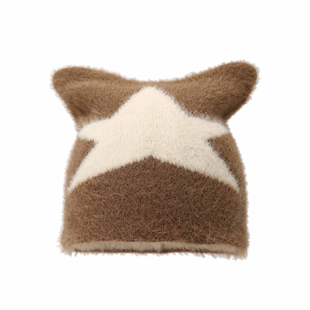 Fashion Y2K Cat Ear Star Print Knitted Beanie Hat