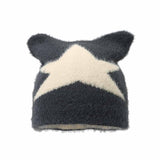 Fashion Y2K Cat Ear Star Print Knitted Beanie Hat