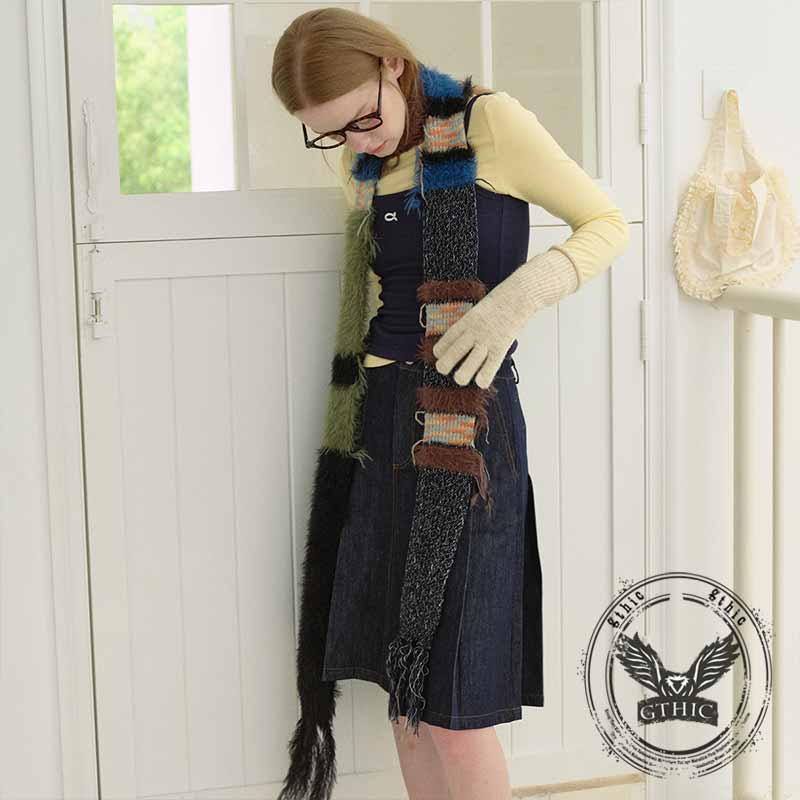Fashion Y2K Colorblock Striped Knitted Tassel Scarf | Gthic.com