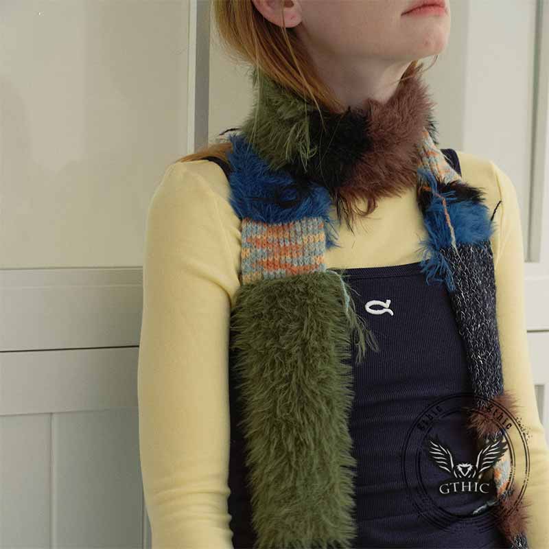 Fashion Y2K Colorblock Striped Knitted Tassel Scarf | Gthic.com