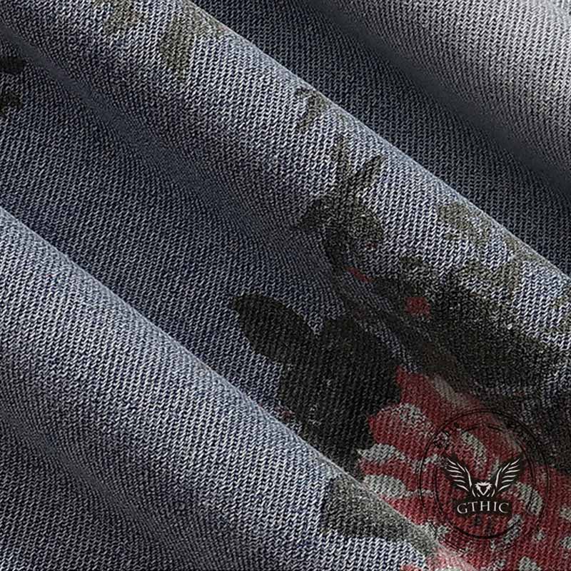 Fashion Y2K Floral Print Ripped Straight Jeans