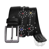 Fashion Y2K Rivet Colorful Rhinestone PU Leather Belt | Gthic.com
