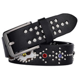 Fashion Y2K Rivet Colorful Rhinestone PU Leather Belt | Gthic.com