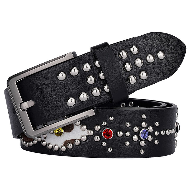 Fashion Y2K Rivet Colorful Rhinestone PU Leather Belt | Gthic.com