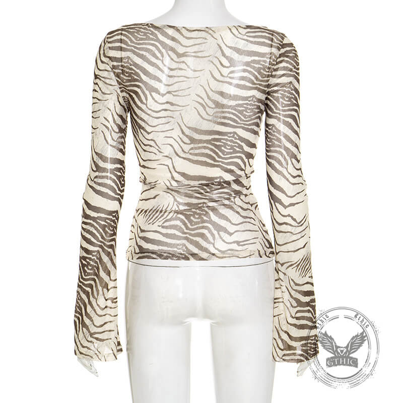 Fashionable Animal Print Lightweight Bell Sleeve Top | Gthic.com