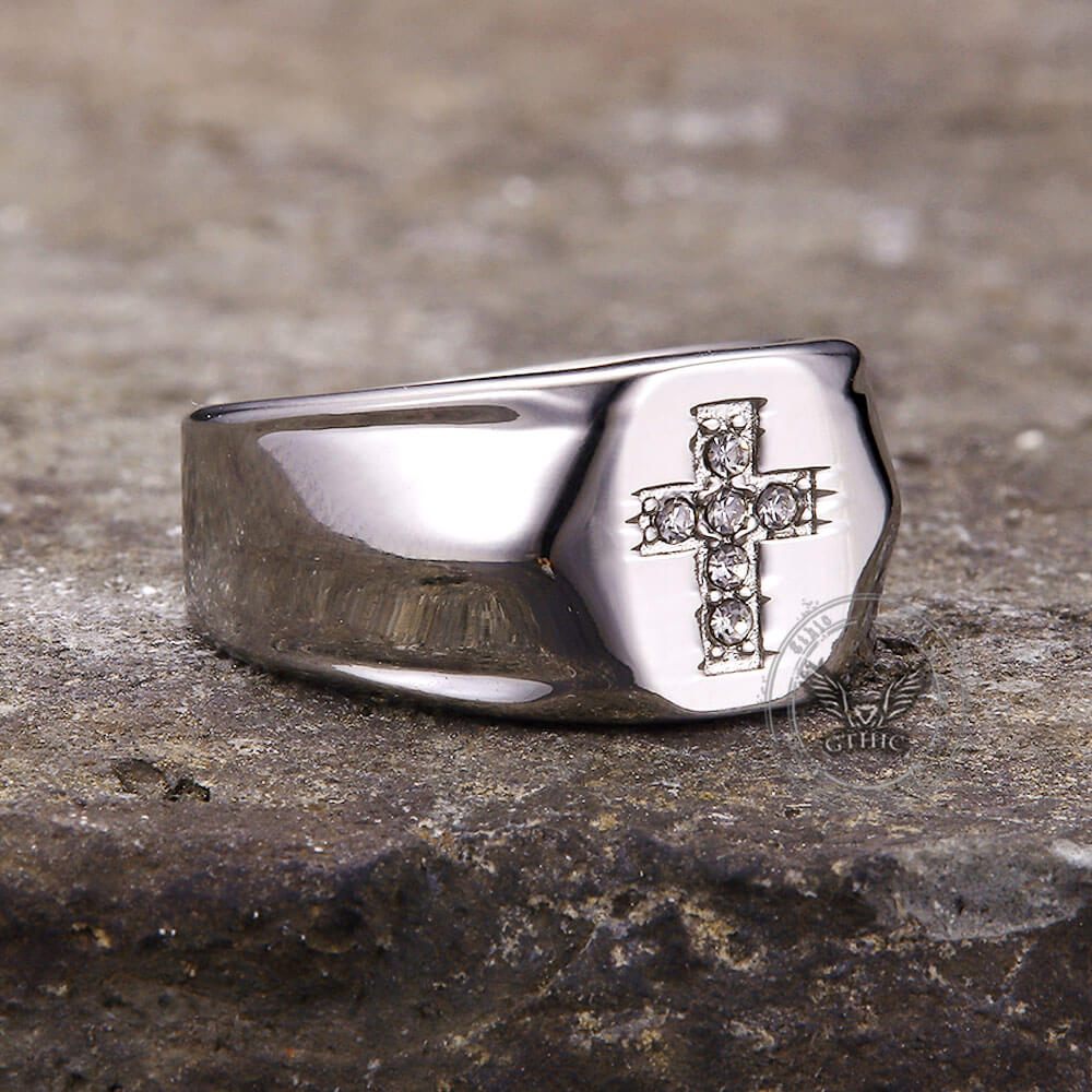 Fashionable Diamond Cross Stainless Steel Ring