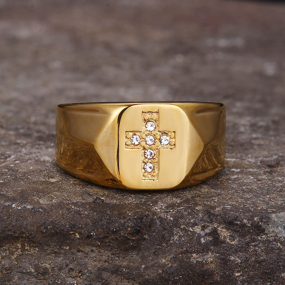 Fashionable Diamond Cross Stainless Steel Ring