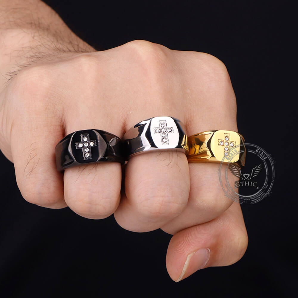Fashionable Diamond Cross Stainless Steel Ring