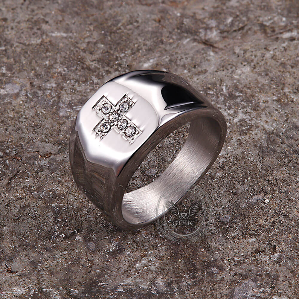 Fashionable Diamond Cross Stainless Steel Ring