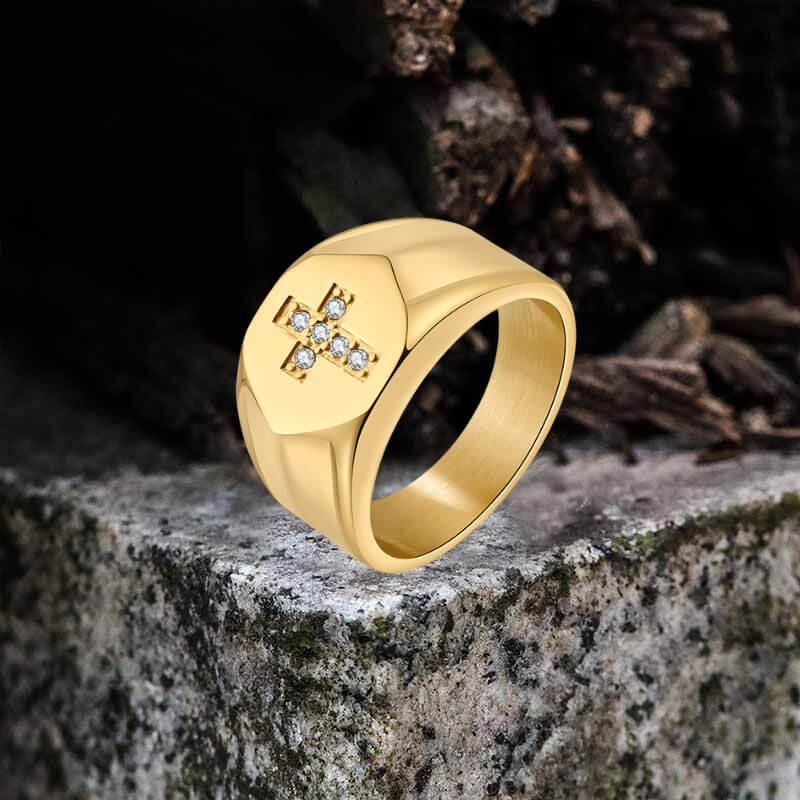 Fashionable Diamond Cross Stainless Steel Ring | Gthic.com