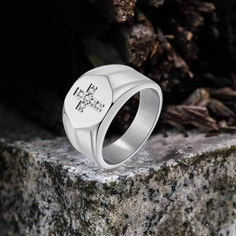 Fashionable Diamond Cross Stainless Steel Ring | Gthic.com