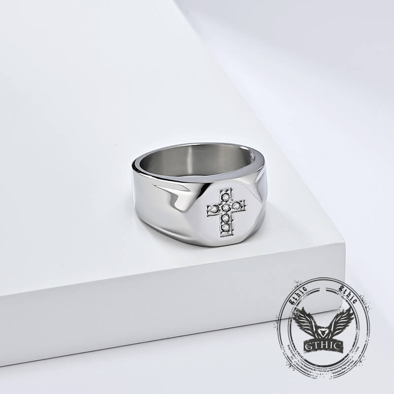 Fashionable Diamond Cross Stainless Steel Ring
