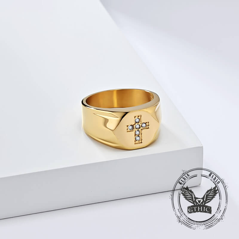 Fashionable Diamond Cross Stainless Steel Ring