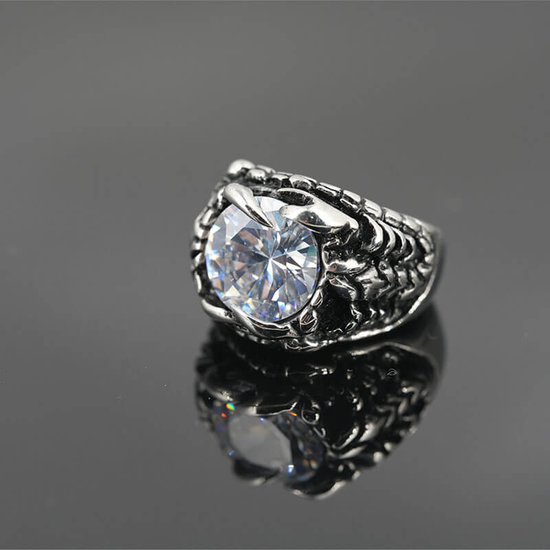 Fashionable Dragon Claw Gemstone Stainless Steel Ring | Gthic.com