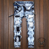Fashionable Embroidered Ripped Colorblock Straight Jeans | Gthic.com