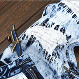 Fashionable Embroidered Ripped Colorblock Straight Jeans | Gthic.com