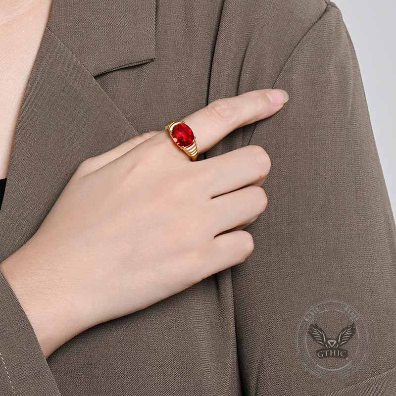 Fashionable Gemstone Stainless Steel Narrow Ring | Gthic.com