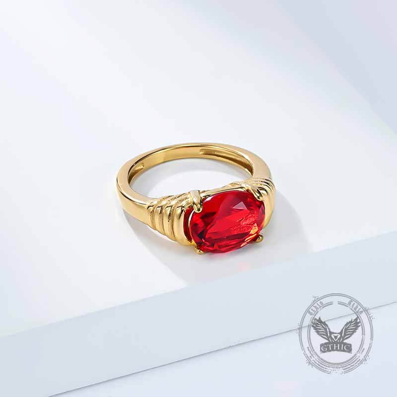 Fashionable Gemstone Stainless Steel Narrow Ring