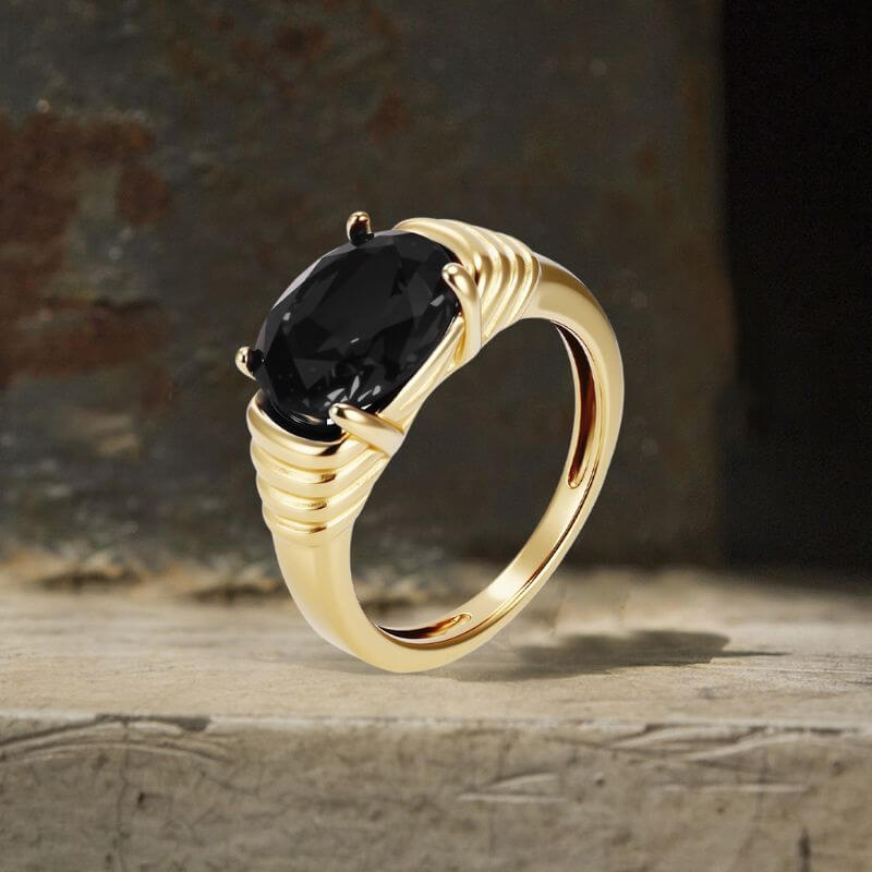 Fashionable Gemstone Stainless Steel Narrow Ring | Gthic.com