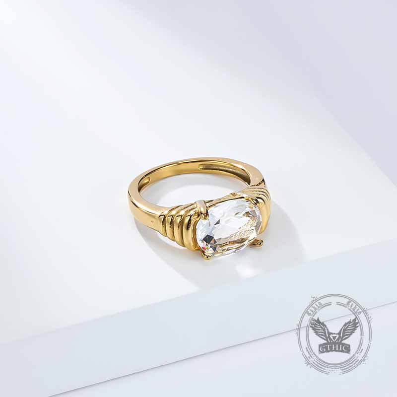 Fashionable Gemstone Stainless Steel Narrow Ring