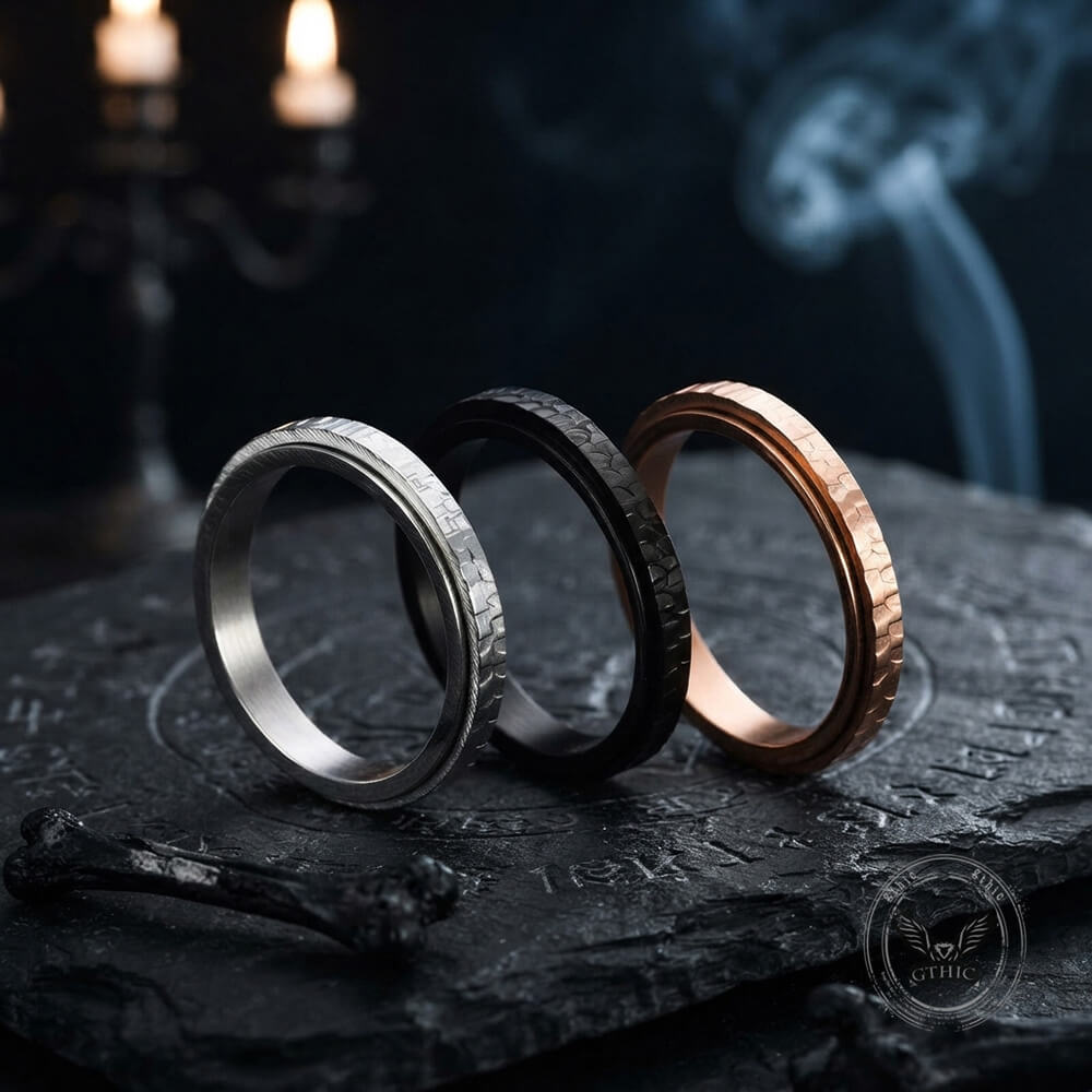 Fashionable Hammered Stainless Steel Spinner Ring | Gthic.com