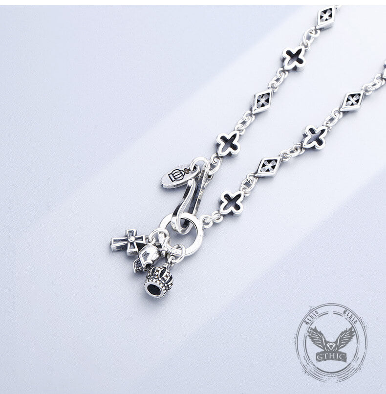 Fashionable Mosaic Square Cross Sterling Silver Necklace | Gthic.com