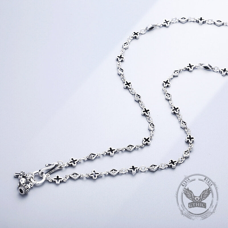 Fashionable Mosaic Square Cross Sterling Silver Necklace | Gthic.com