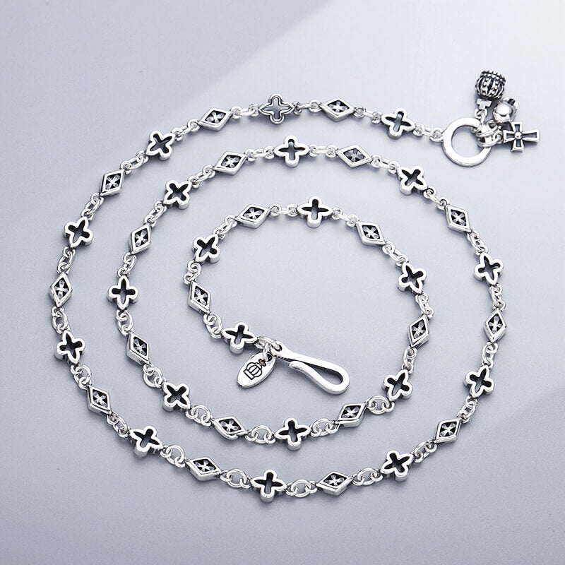 Fashionable Mosaic Square Cross Sterling Silver Necklace | Gthic.com