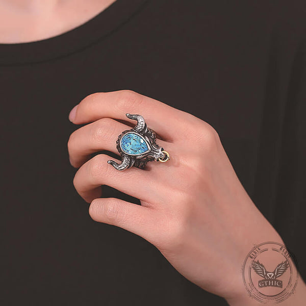Fashionable Multicolor Gem Bull Head Stainless Steel Ring | Gthic.com