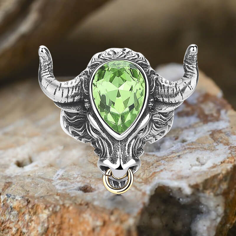 Fashionable Multicolor Gem Bull Head Stainless Steel Ring | Gthic.com