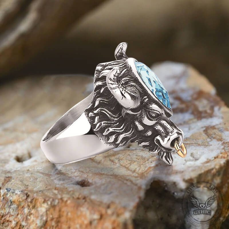 Fashionable Multicolor Gem Bull Head Stainless Steel Ring