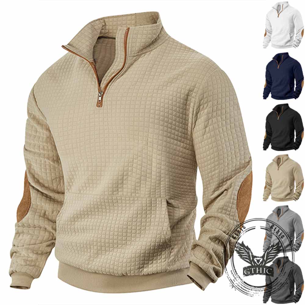 Fashionable Plaid Half-Zip Jacquard Sweatshirt | Gthic.com